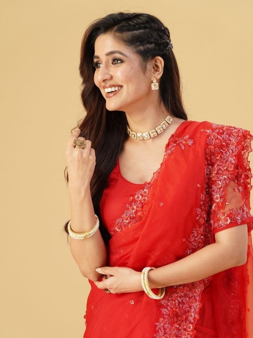 SANGRIA RED EMBROIDERED SAREE